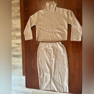 ZARA Camel Ribbed Knit Sweater Skirt Set